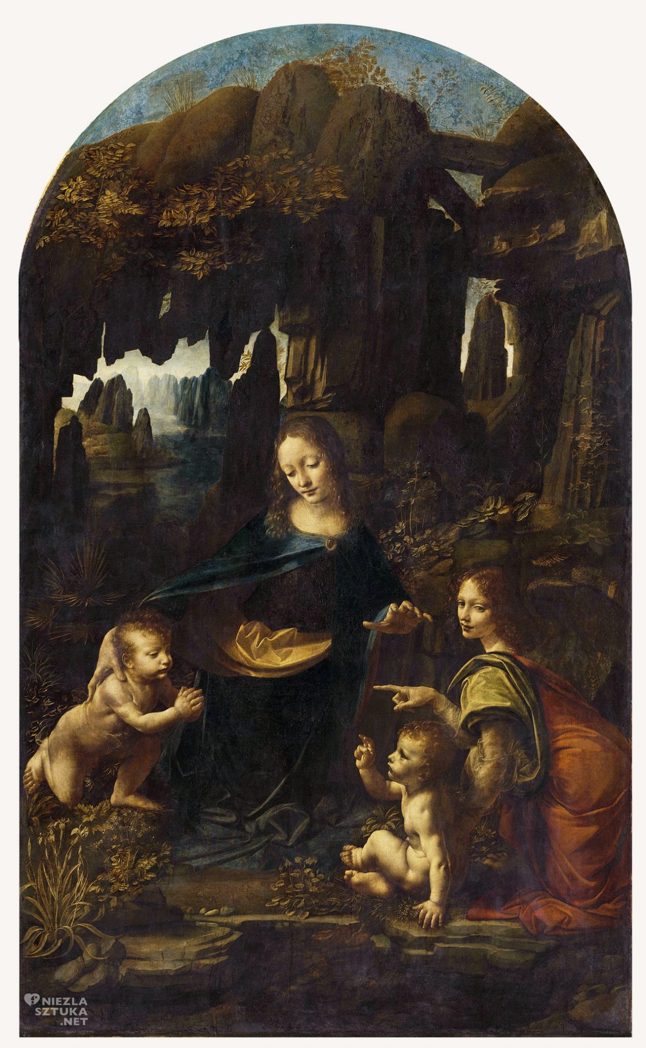 Leonardo da Vinci, Luwr, Madonna wśród skał, Madonna w grocie, sztuka włoska, malarstwo włoskie, Niezła sztuka