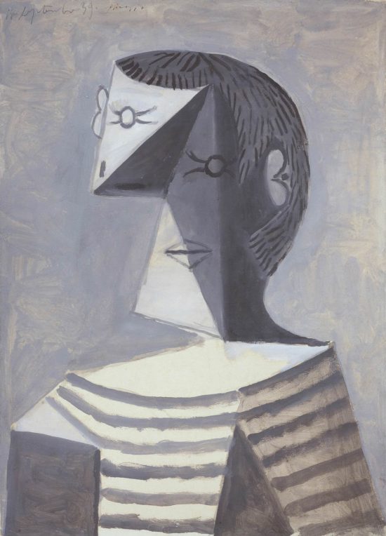 Pablo Picasso, Portret stojący mężczyzny w bluzce w paski, kubizm, Peggy Guggenheim, Niezła Sztuka