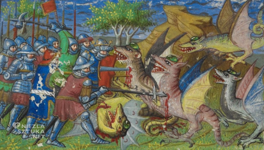 Aleksander Wielki w walce ze smokami, smoki w sztuce, miniatura, manuskrypt, Niezła sztuka