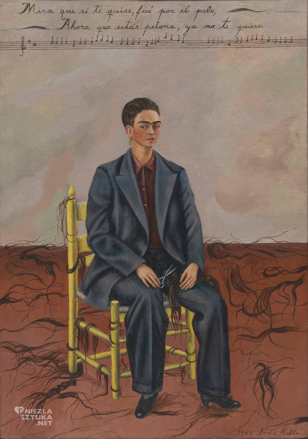 Frida Kahlo, Autoportret z obciętymi włosami, autoportret artystki, malarka, Meksyk, Niezła Sztuka