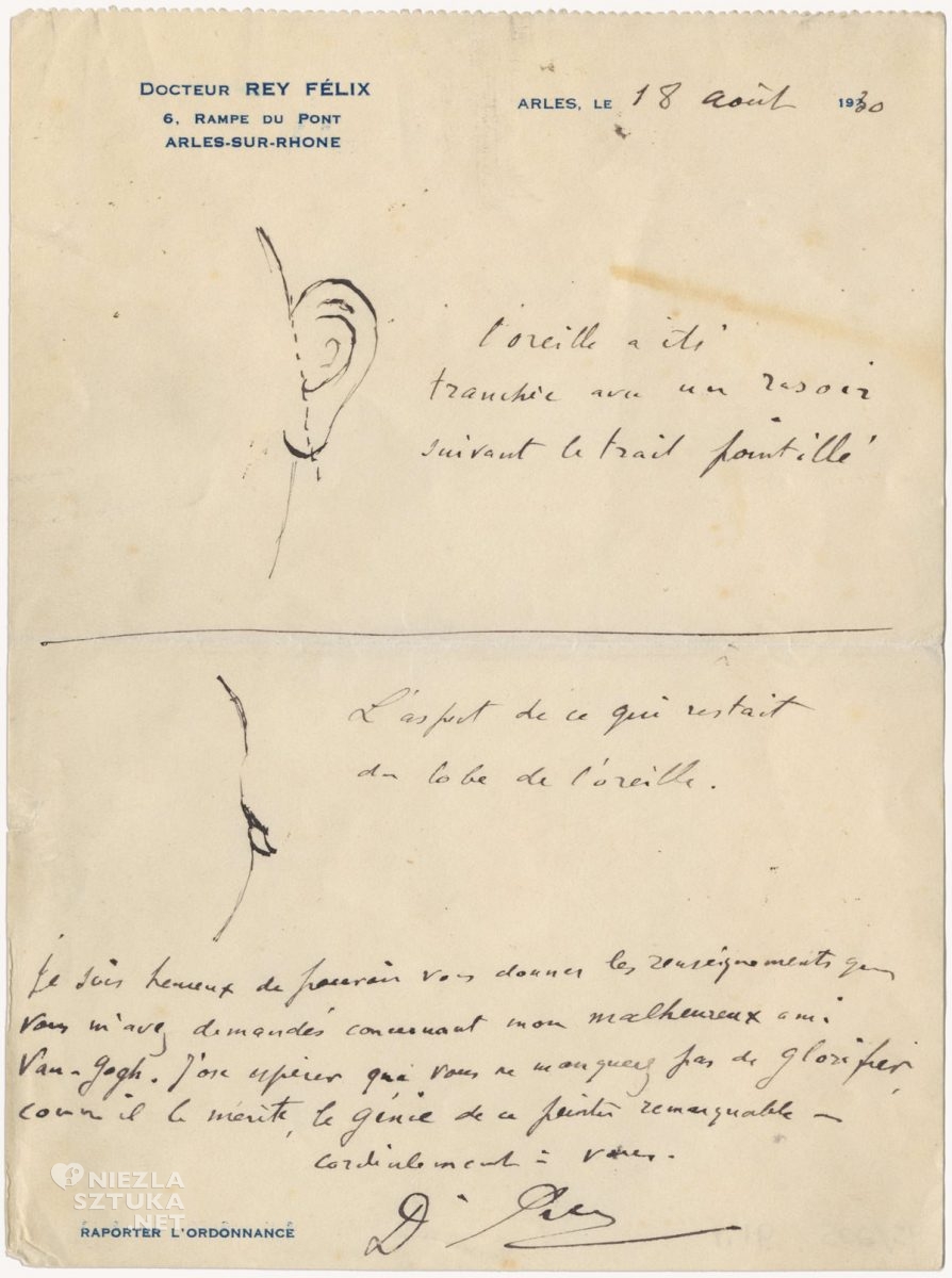 Vincent van Gogh, ucho, doktor Felix Rey, Irving Stone, list, szkic, anatomia, Niezła Sztuka