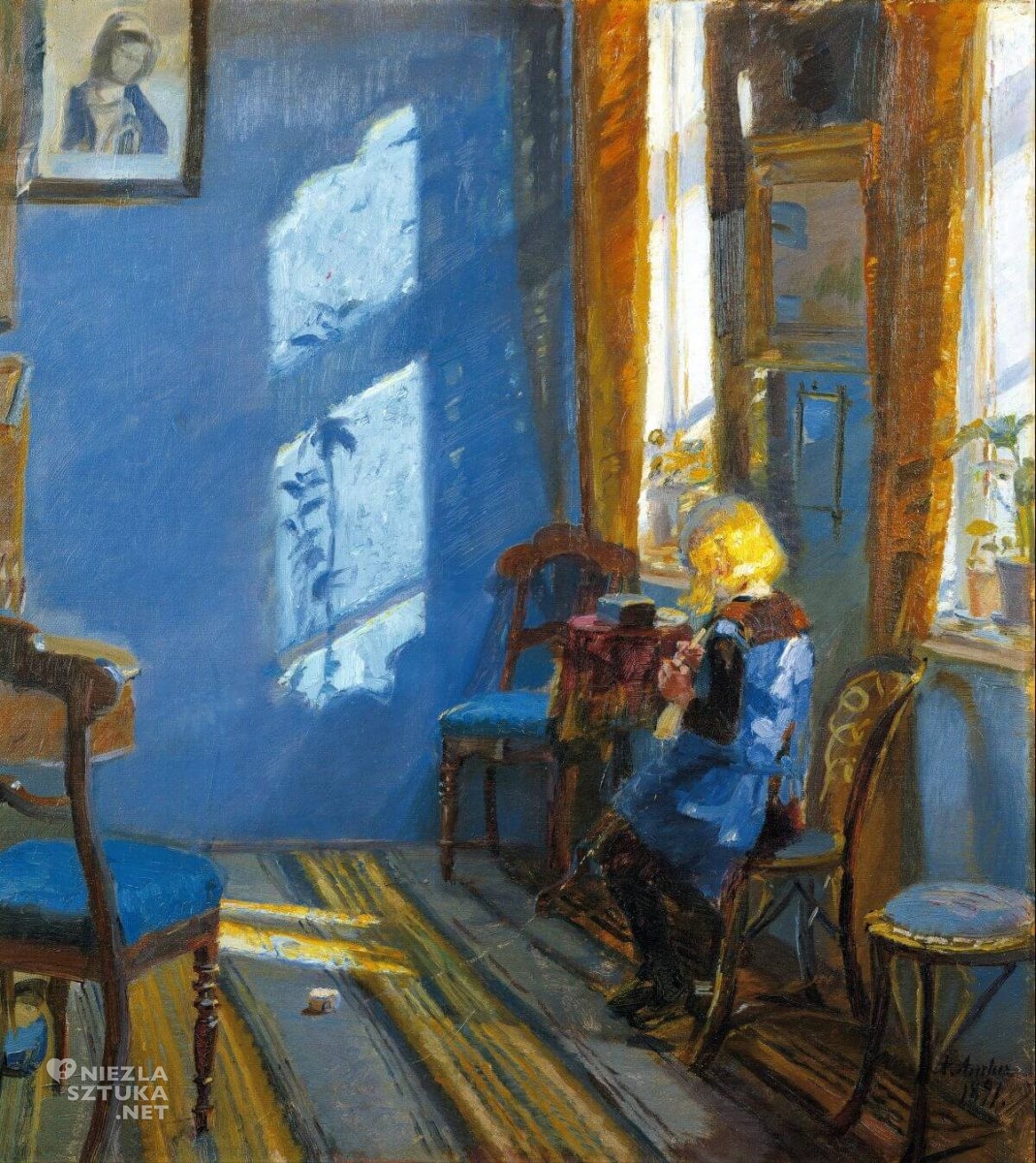 Anna Ancher, Światło słoneczne w niebieskim pokoju, sztuka skandynawska, Niezła sztuka