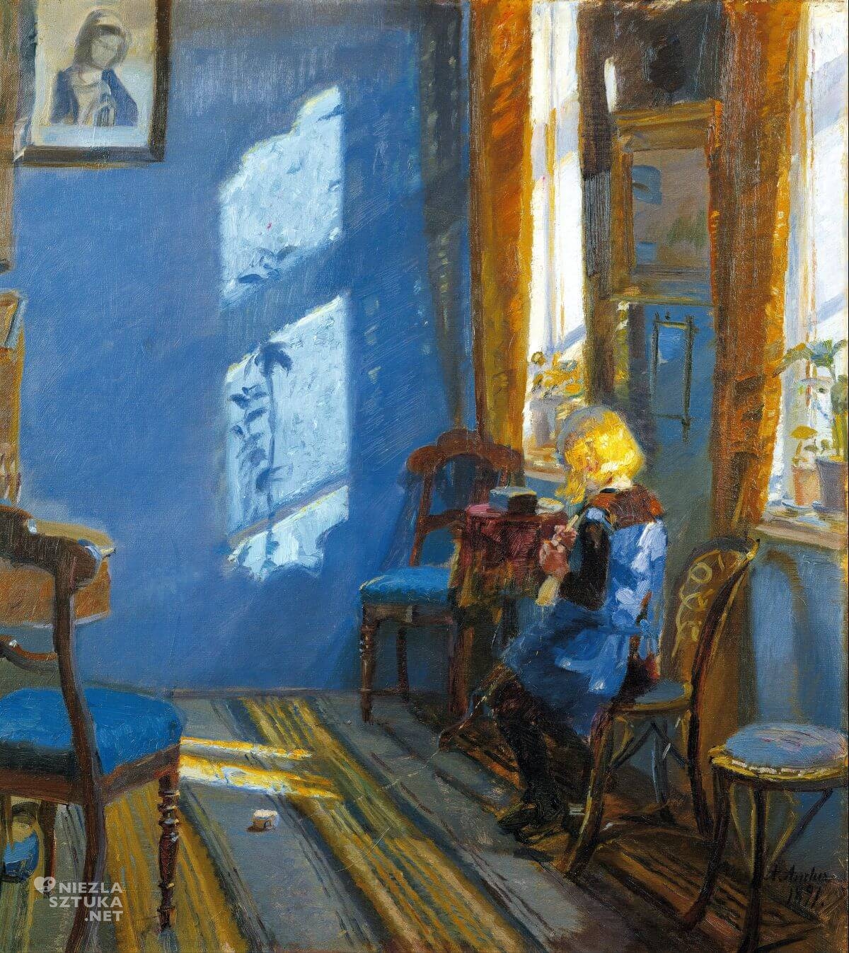Anna Ancher, Światło słoneczne w niebieskim pokoju, sztuka skandynawska, Niezła sztuka