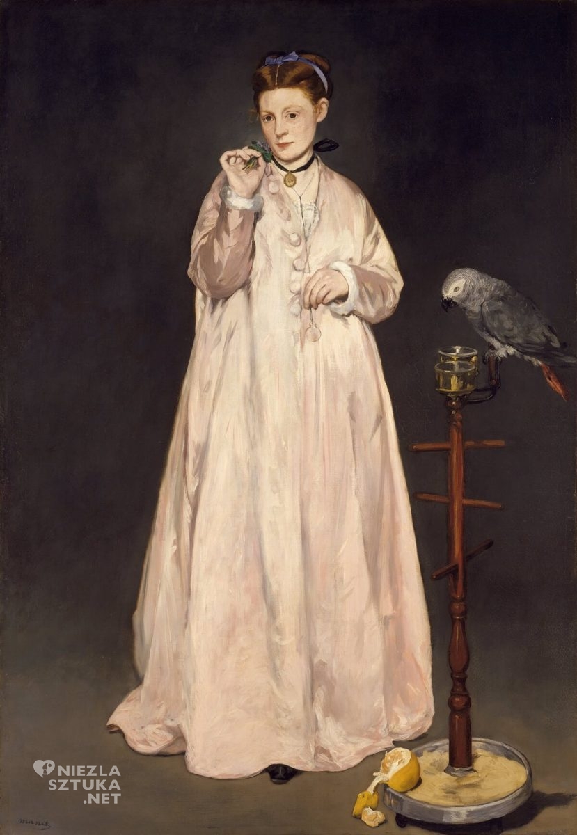 Édouard Manet,Victorine Meurent, Kobieta z papugą, Metropolitan Museum of Art, Nowy Jork, Niezła sztuka