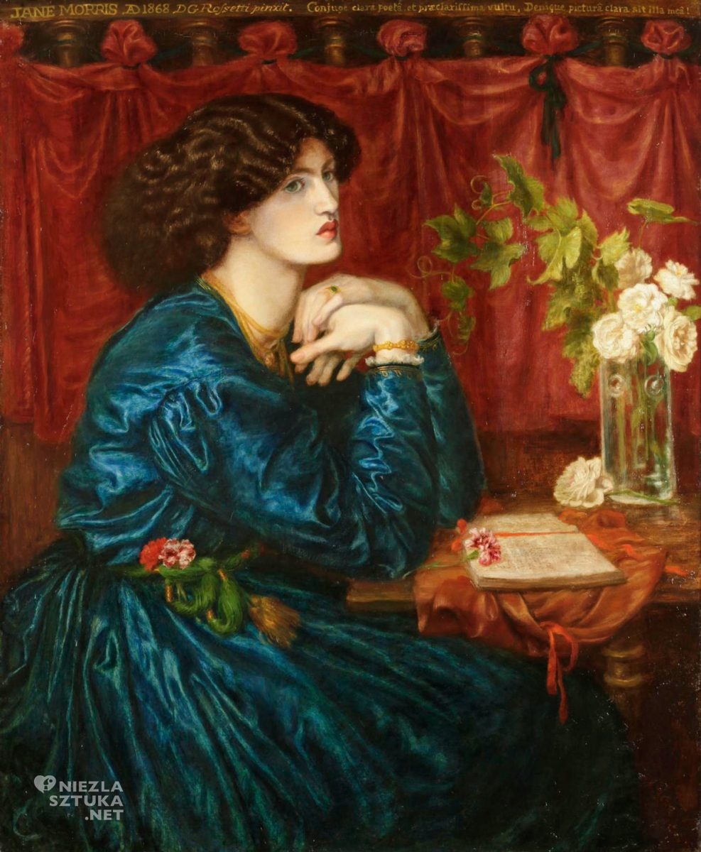 Dante Gabriel Rossetti, portret Jane Morris, muza, modelka, prerafaelici, sztuka angielska, kobiety w sztuce, Niezła Sztuka