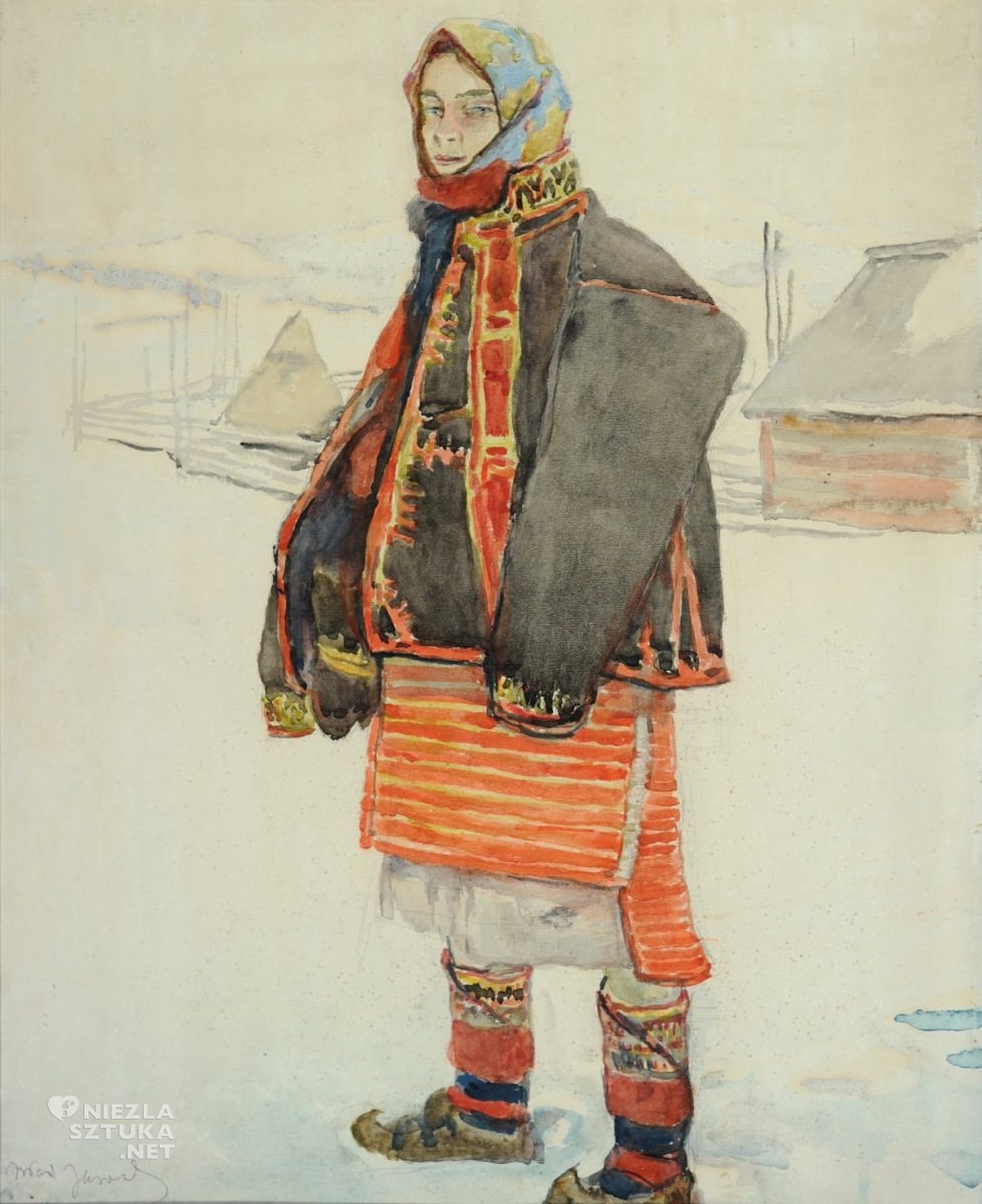Władysław Jarocki, Hucułka, zima, folklor, ludowość, sztuka polska, malarstwo polskie, Niezła Sztuka