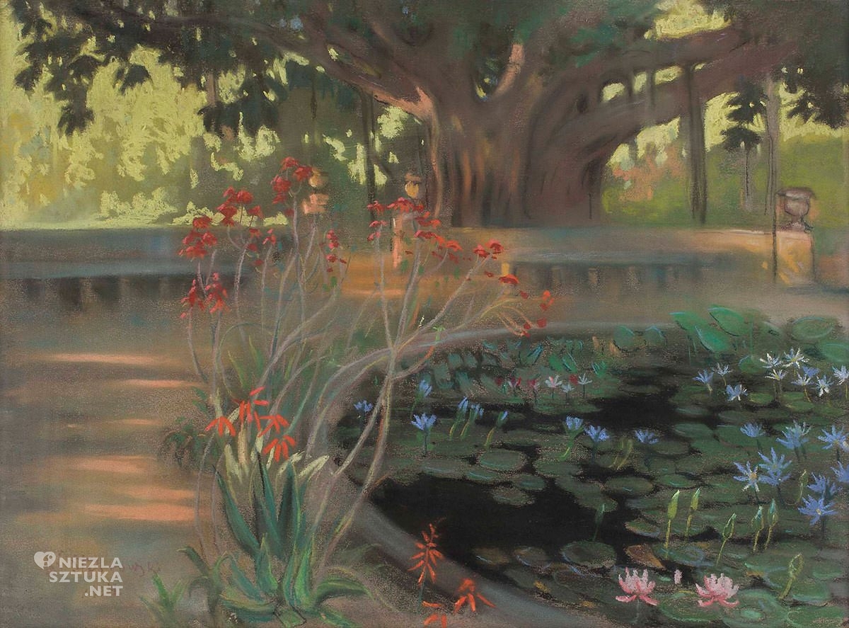 Kazimierz Stabrowski, Lotosy w parku w Palermo, Sycylia, Włochy, podróże, sztuka polska, Niezła Sztuka