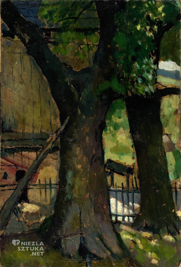 Symcha Trachter, Pejzaż, drzewa, malarstwo polskie, żydowski malarz, Niezła Sztuka