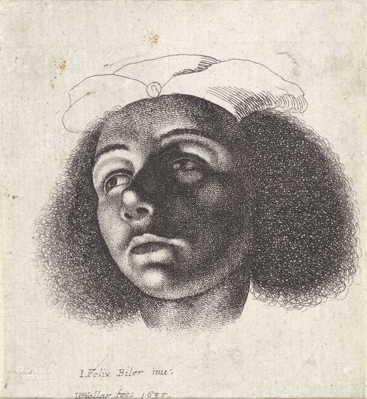 Vaclav Hollar, Głowa chłopczyka z pięknie kręconymi włosami i w czapce, ilustracja, Niezła Sztuka