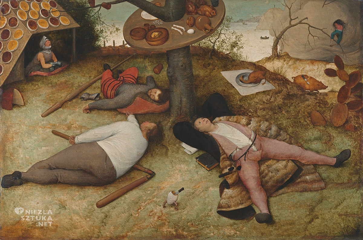 Pieter Bruegel starszy, Kraina szczęśliwości, Kukania, Kraina lenistwa, malarstwo niderlandzkie, Niezła Sztuka