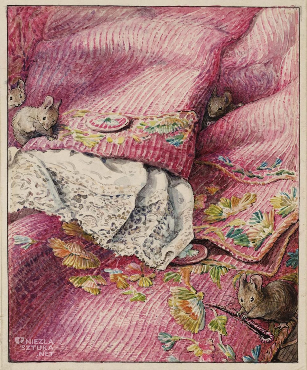 Beatrix Potter, Myszy zszywający dziury po guzikach, ilustratorka, kobiety w sztuce, Niezła Sztuka