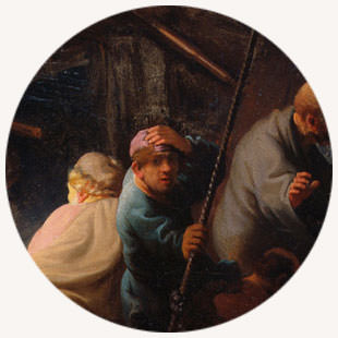 Rembrandt, detal, Burza na Jeziorze Galilejskim, barok, malarstwo religijne, malarstwo niderlandzkie, Niezła Sztuka