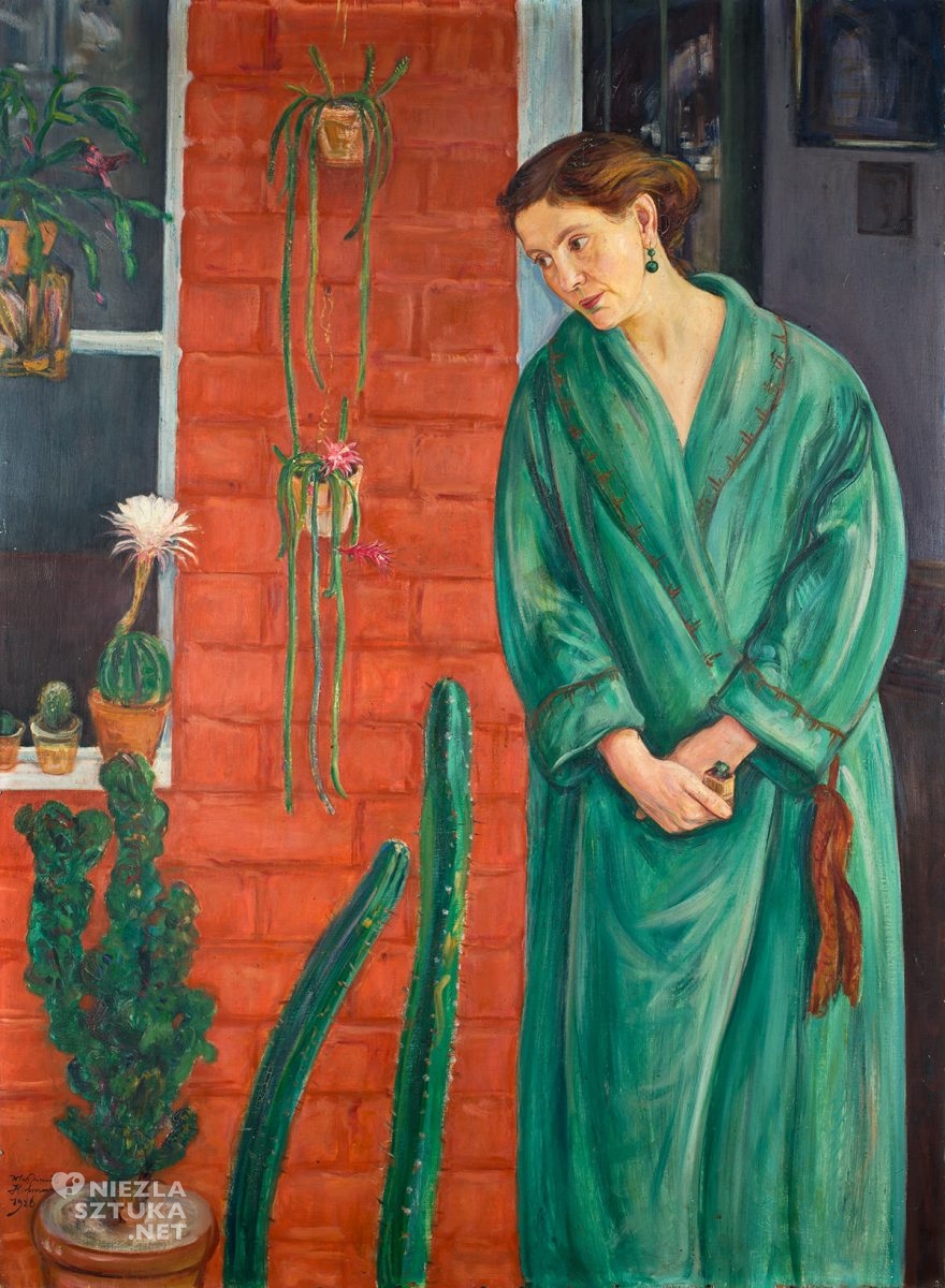 Wlastimil Hofman, Portret żony z rozkwitłym kaktusem, sztuka polska, Wlastimilówka, Niezła Sztuka
