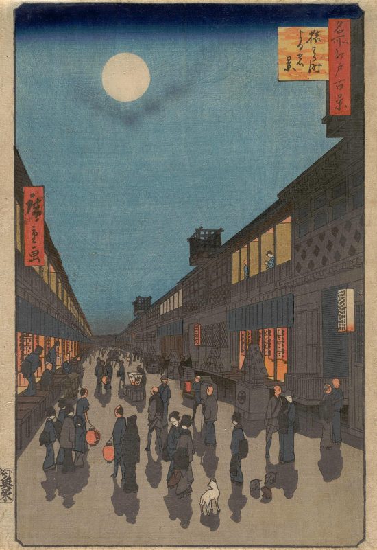 Utagawa Hiroshige, Nocny widok. Ulica Saruwaka, sztuka japońska, Niezła Sztuka