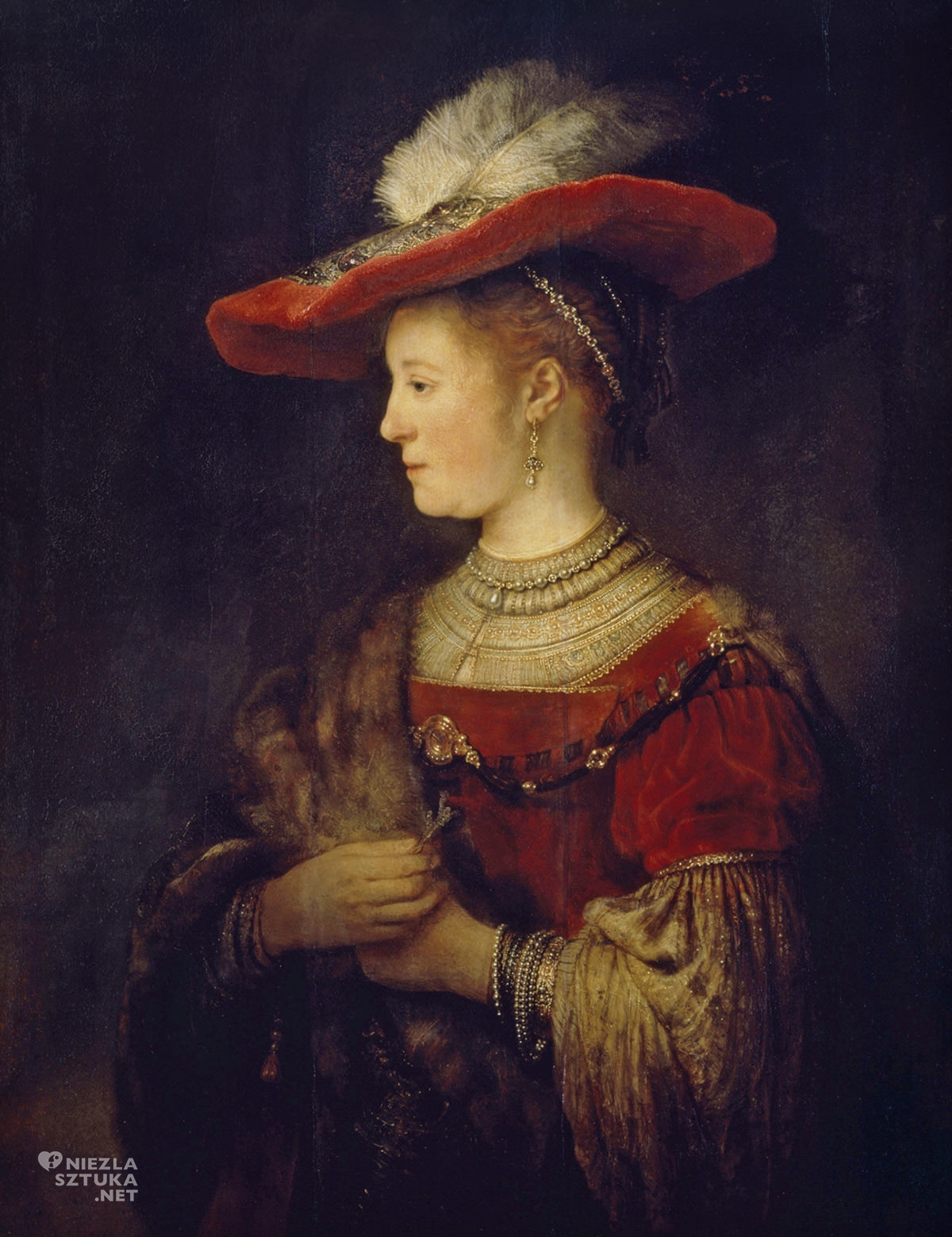 Rembrandt, Saskia w czerwonym kapeluszu, sztuka niderlandzka, żona artysty, Niezła Sztuka