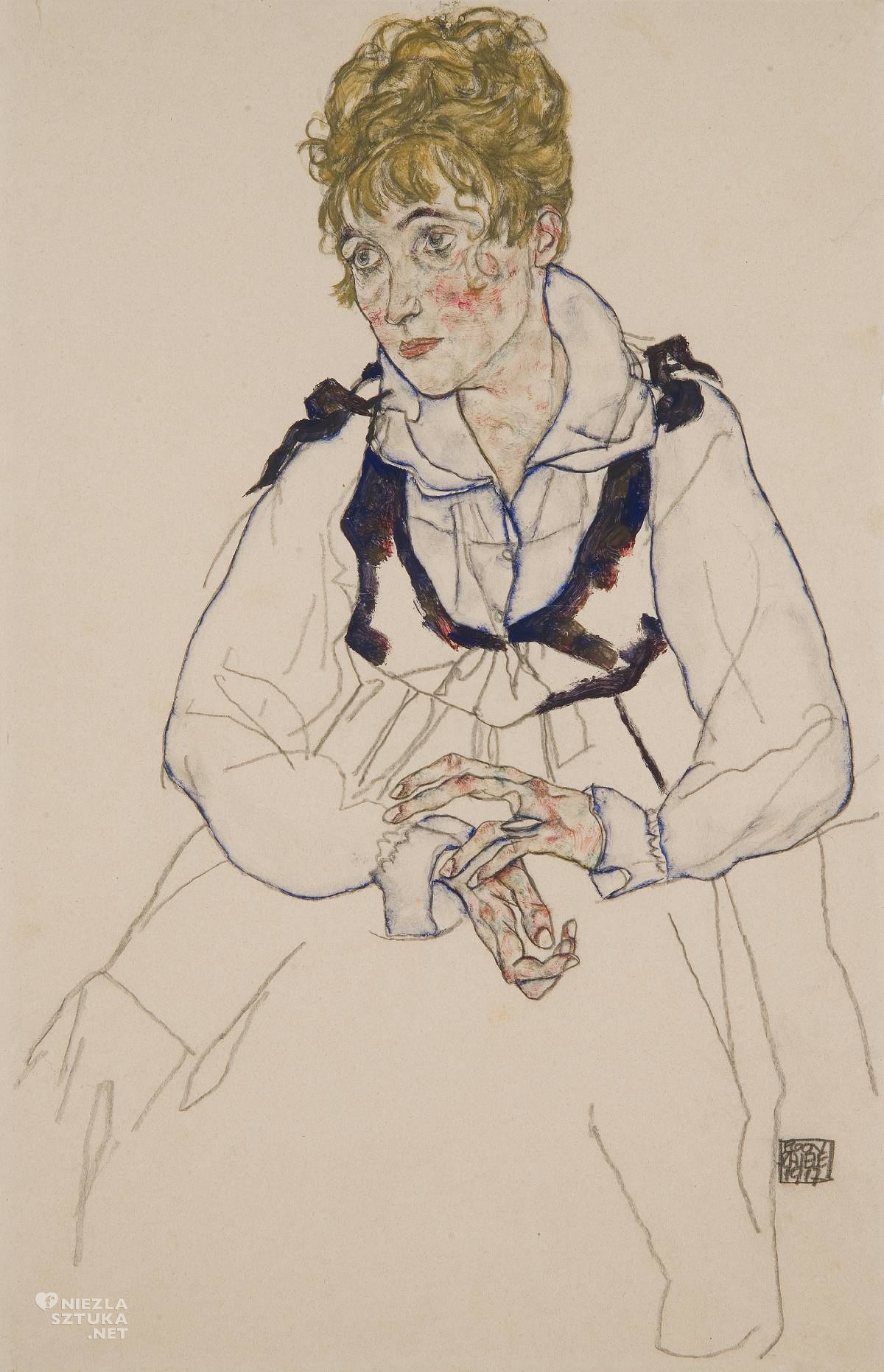 Egon Schiele, Żona artysty, siedząc, Edith Schiele, sztuka austriacka, Niezła Sztuka
