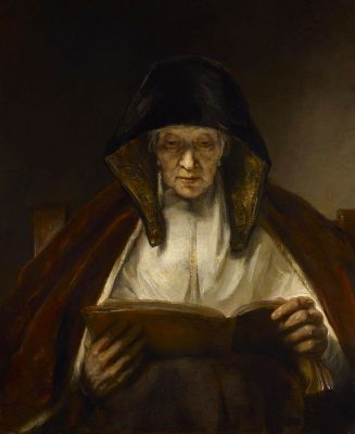 Rembrandt, Rembrandt van Rijn, Stara kobieta czytająca, sztuka niderlandzka, malarstwo niderlandzkie, Niezła Sztuka