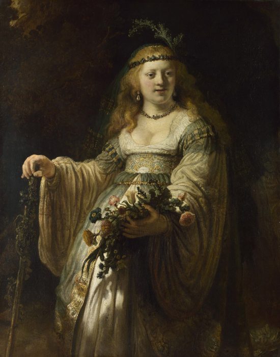 Rembrandt, Rembrandt van Rijn, Saskia van Uylenburgh w stroju arkadyjskim, sztuka niderlandzka, malarstwo niderlandzkie, portret, żona malarza, Niezła Sztuka