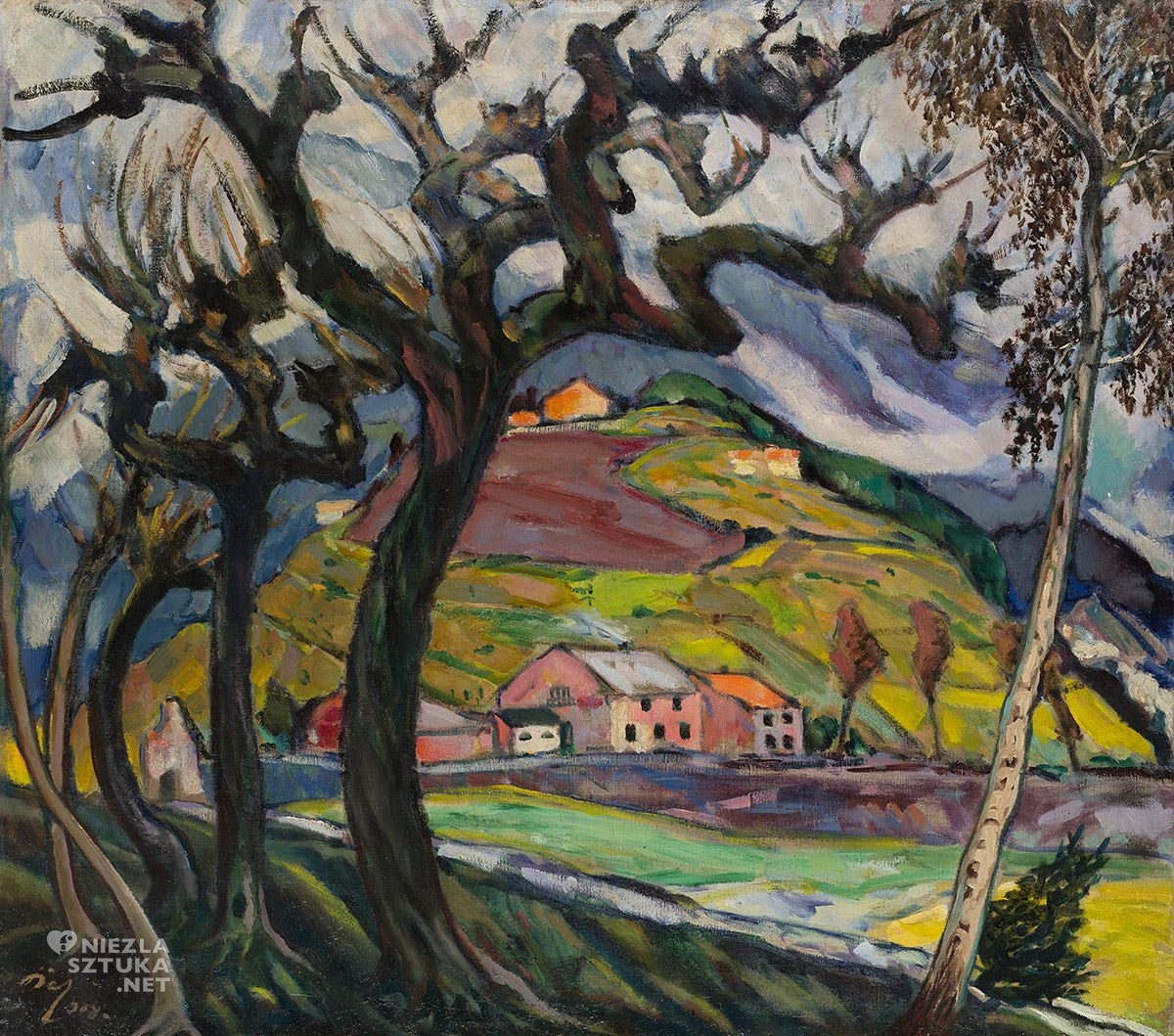 Kazimierz Sichulski, Pejzaż z drzewami, sztuka polska, malarstwo polskie, Niezła Sztuka