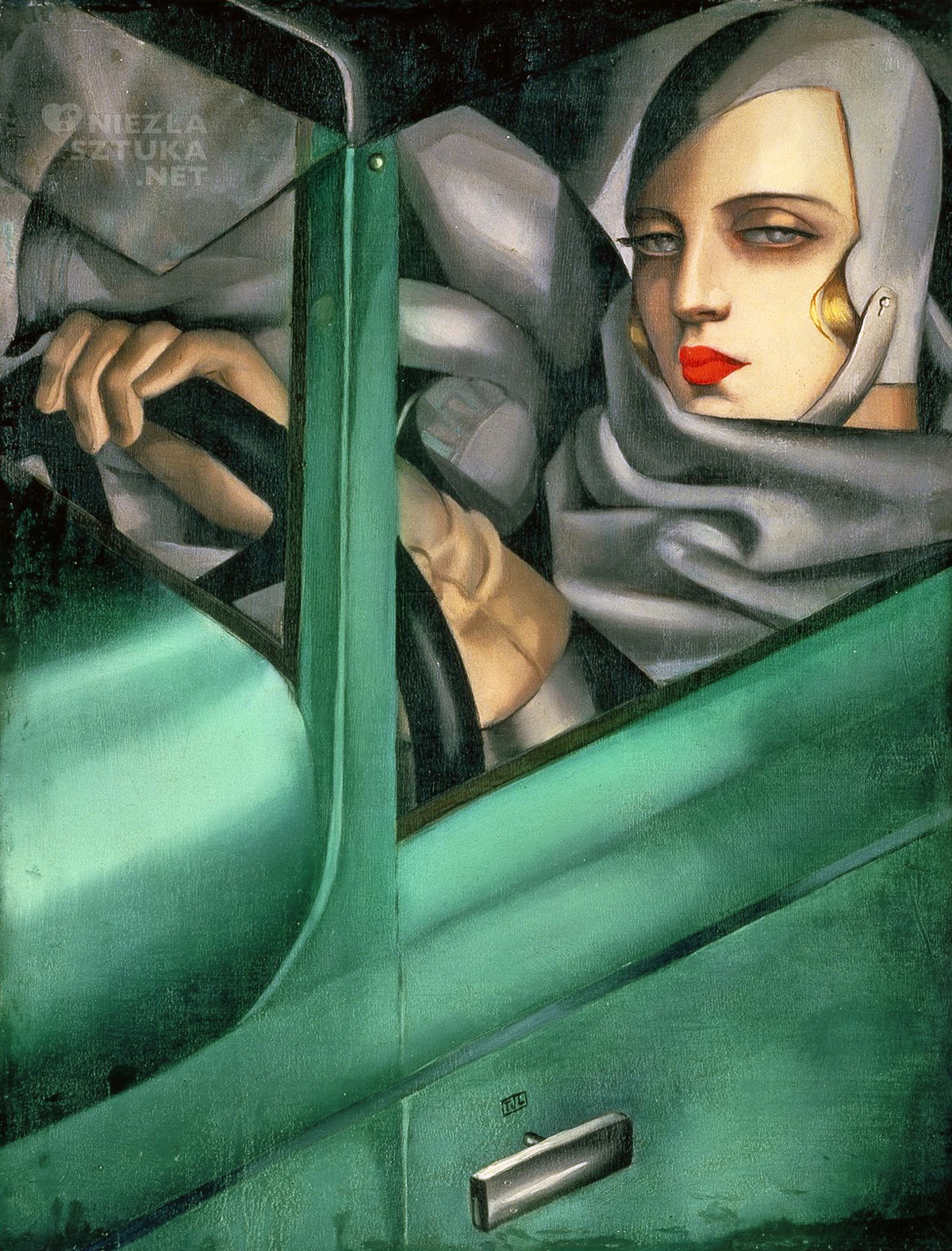 Tamara Łempicka, Autoportret w zielonym bugatti, kobiety w sztuce, art deco, Tamara de Lempicka,Niezła Sztuka
