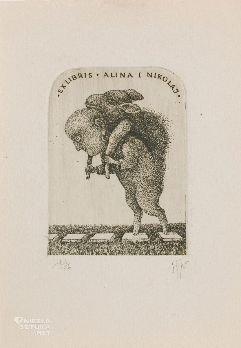 Stasys Eidrigevičius, Exlibris Alina i Nikolaj, sztuka współczesna, grafika, Niezła Sztuka