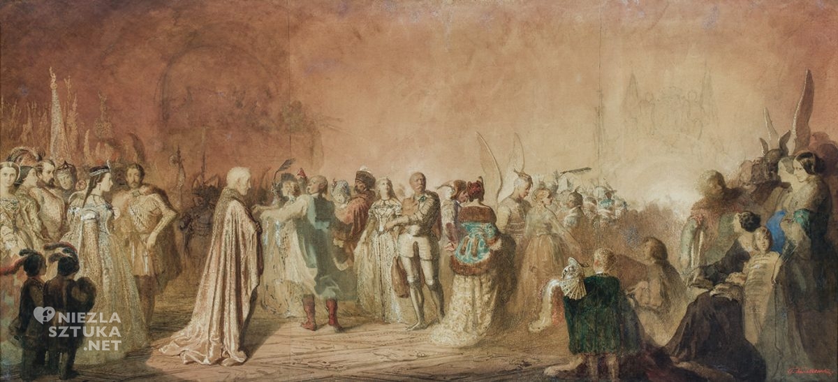 Teofil Kwiatkowski, Bal w Hôtel Lambert w Paryżu, Polonez Chopina, szkic, sztuka polska, malarstwo polskie, Niezła Sztuka