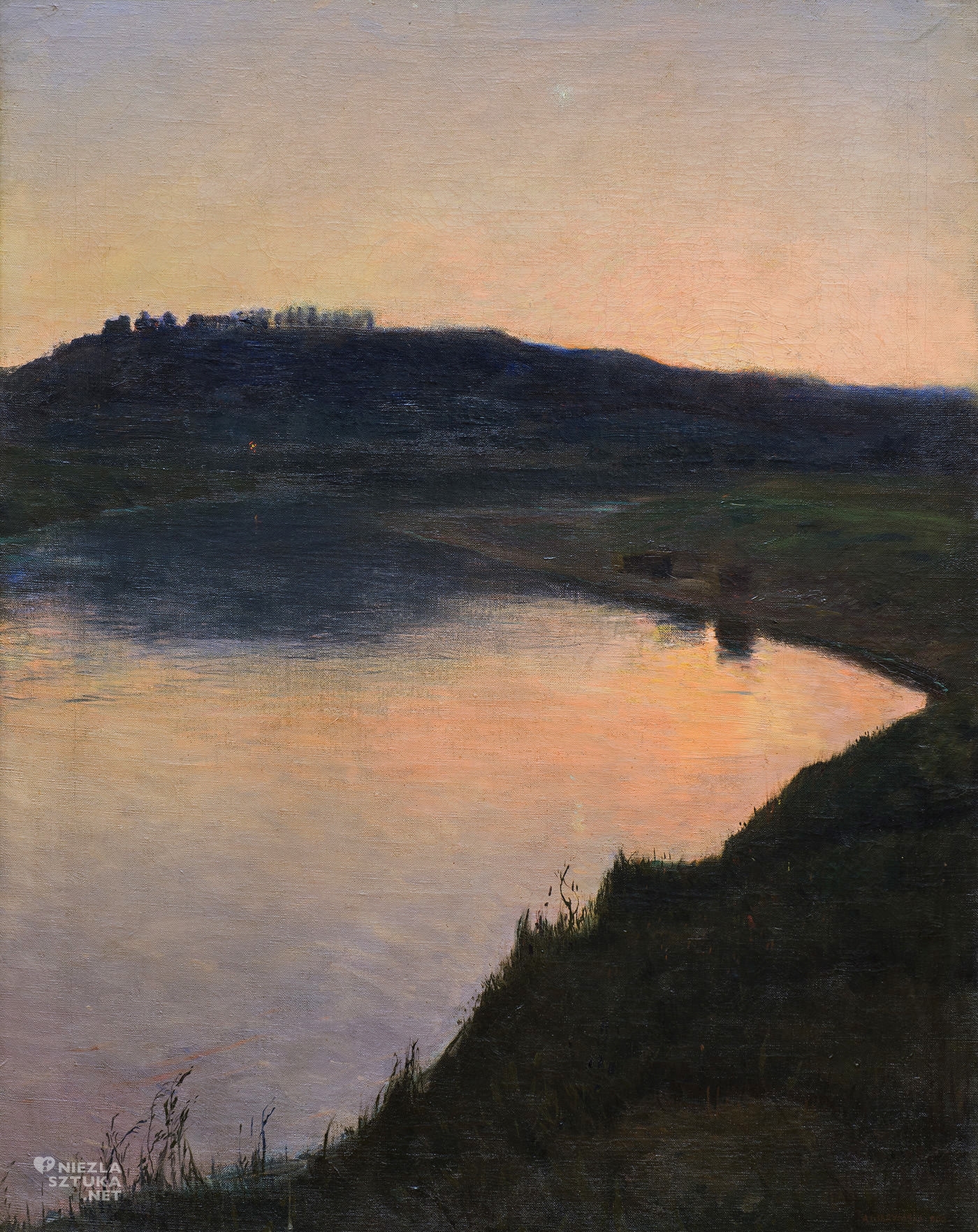 Aleksander Gierymski, Jezioro po zachodzie słońca, pejzaż, malarstwo polskie, sztuka polska, niezła sztuka