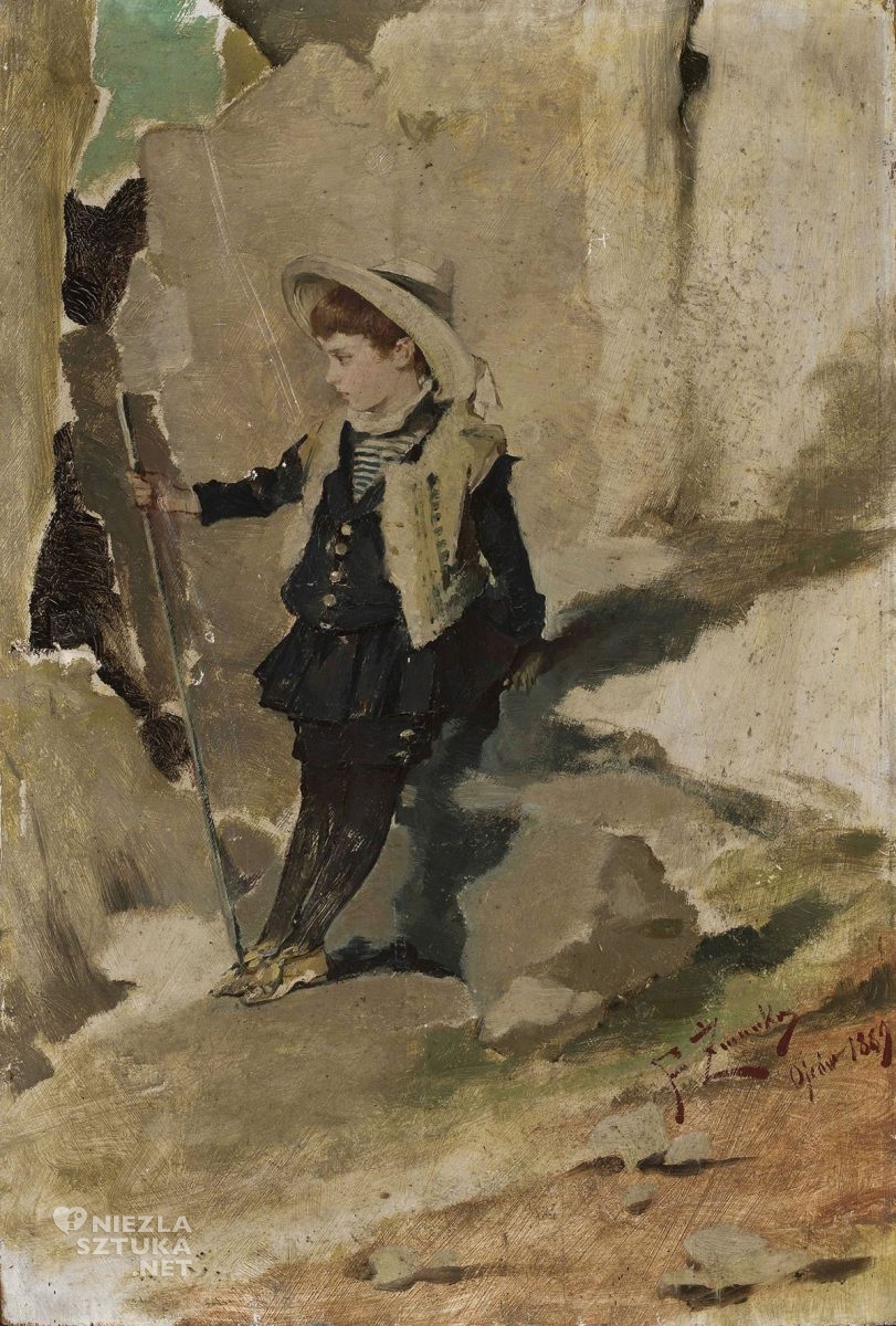 Franciszek Żmurko, Ojców - chłopiec na tle skał, sztuka polska, malarstwo polskie, Niezła Sztuka