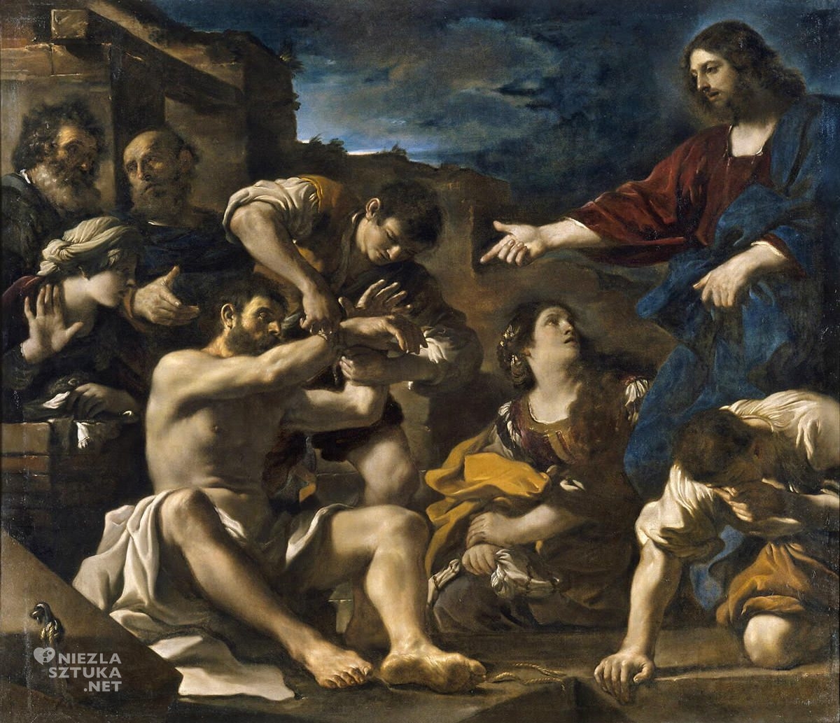 Guercino, wskrzeszenie Łazarza, Giovanni Francesco Barbieri, sztuka włoska, malarstwo włoskie, barok, niezła sztuka