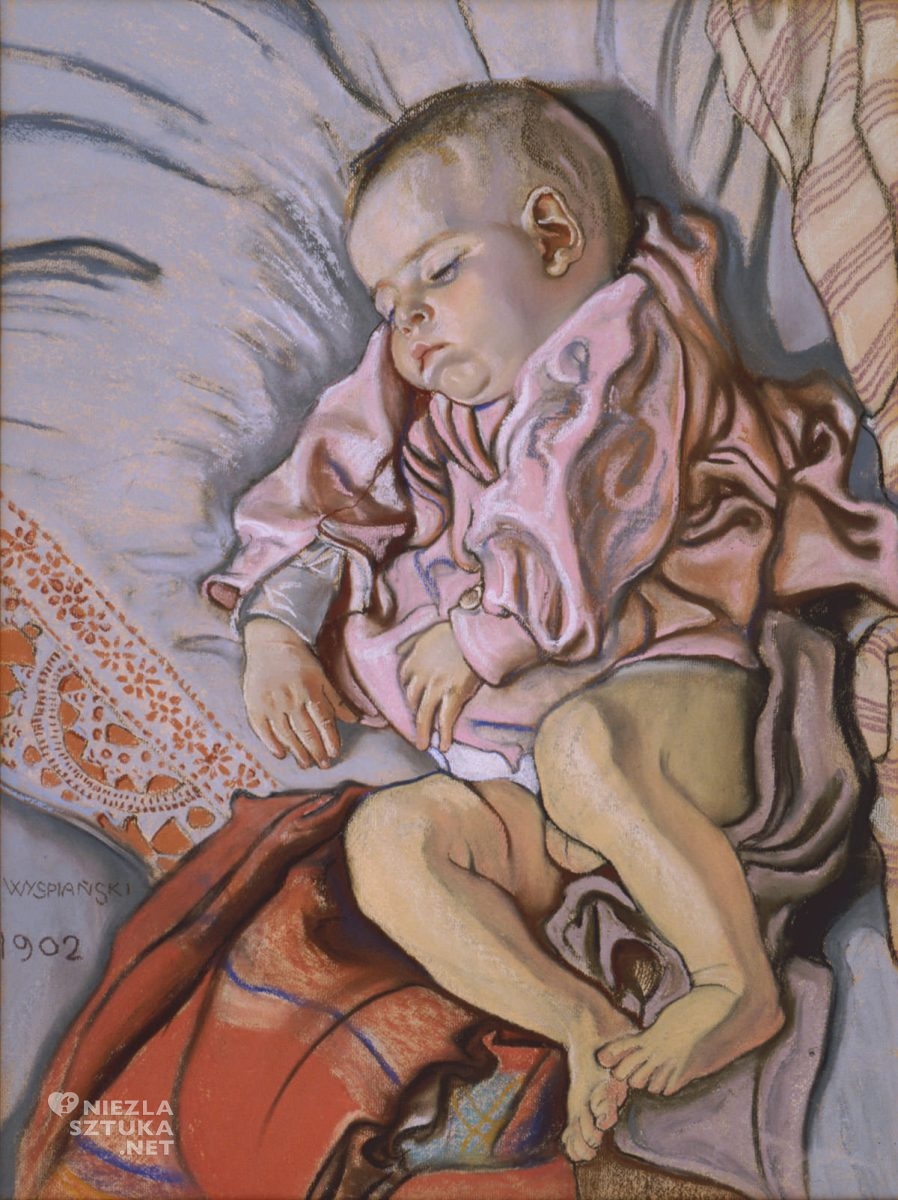 Stanisław Wyspiański, Śpiące dziecko w poduszce, Śpiący Staś, syn Wyspiańskiego, Staś Wyspiański, dziecko w malarstwie, polska sztuka, Niezła sztuka