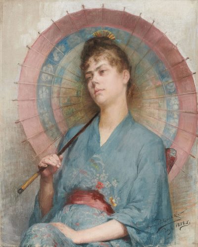 Anna Bilińska, Kobieta w kimonie z japońską parasolką, sztuka polska, Japonizm, kobiety w sztuce, Niezła Sztuka