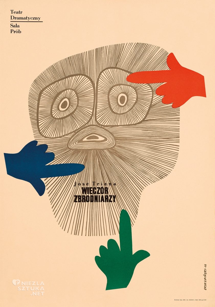 Eryk Lipiński, plakat teatralny, Jose Triana, Wieczór zbrodniarzy, Teatr Dramatyczny, Niezła Sztuka