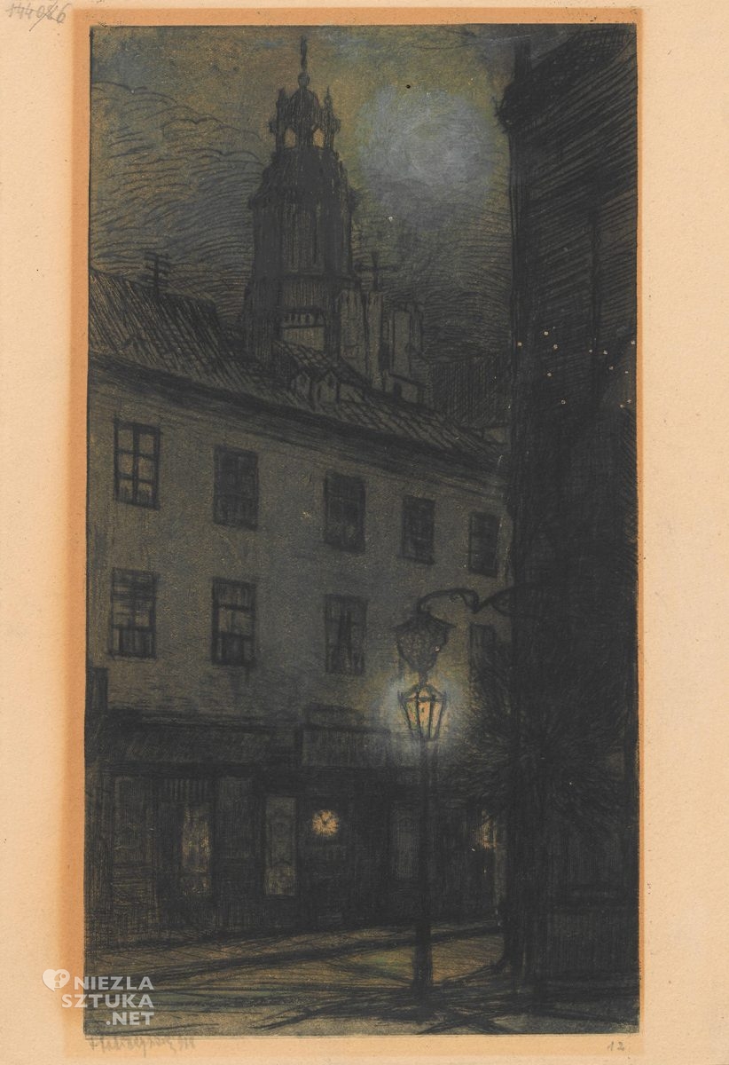 Feliks Jabłczyński, Ulica Świętojańska od strony Zapiecka, sztuka polska, grafika, Warszawa, Niezła Sztuka