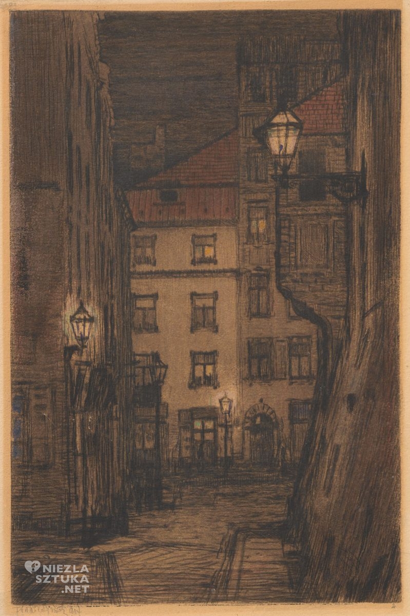 Feliks Jabłczyński, Widok na Rynek z Wąskiego Dunaju, sztuka polska, architektura, Niezła Sztuka