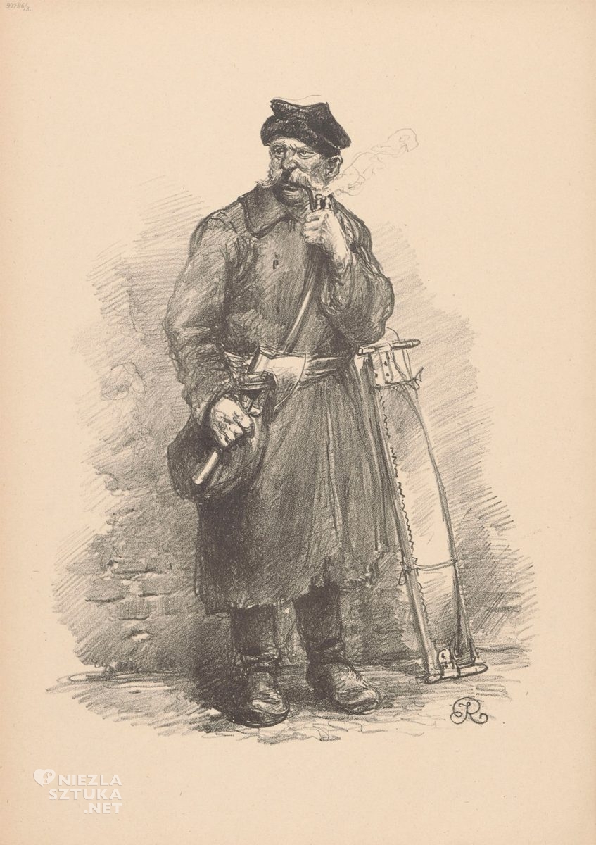 Józef Rapacki, Drwal, Typy warszawskie, sztuka polska, rysunek, Niezła Sztuka