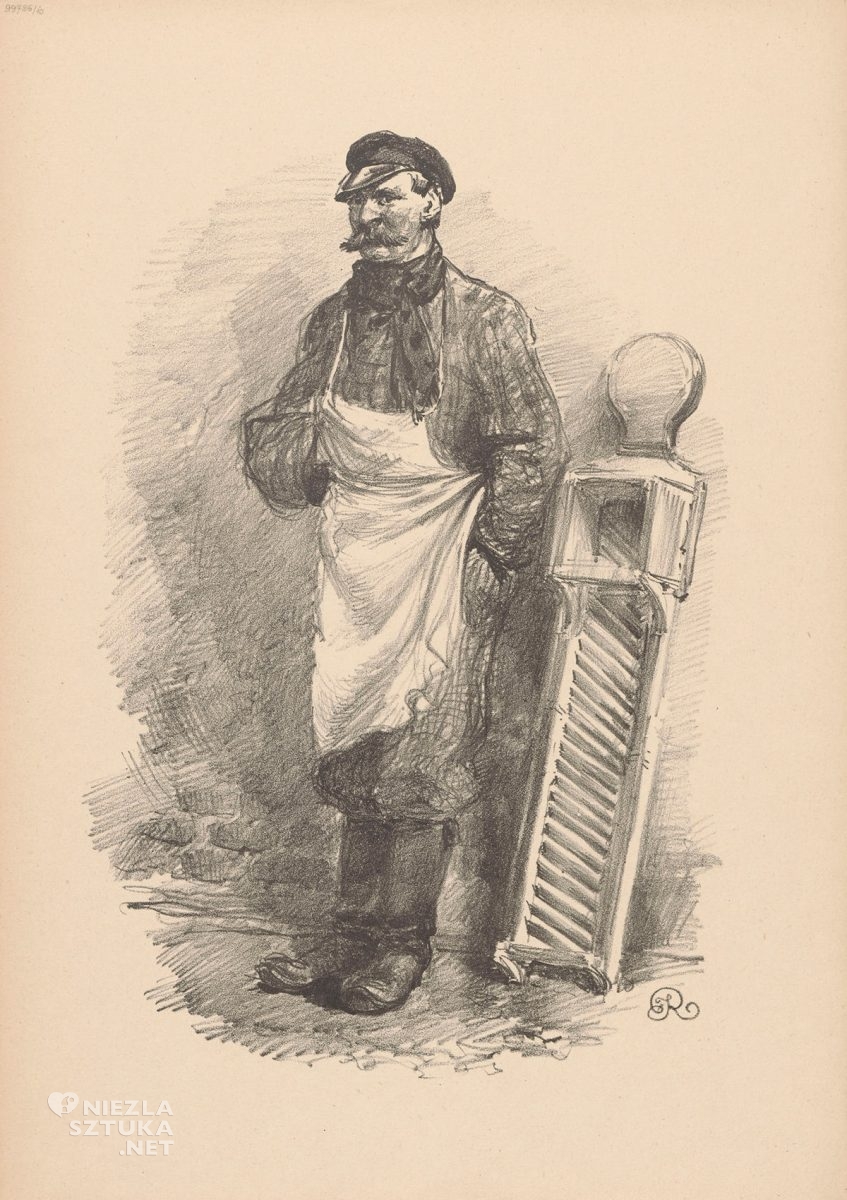 Józef Rapacki, Z szatkownicą kapusty, typy warszawskie, sztuka polska, rysunek, Niezła Sztuka