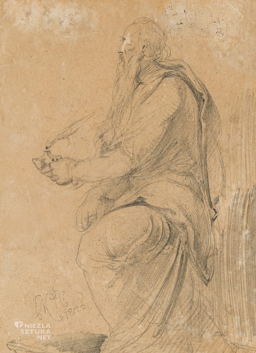 Cyprian Kamil Norwid, Starzec z lampką oliwną, rysunek, sztuka polska, Niezła Sztuka