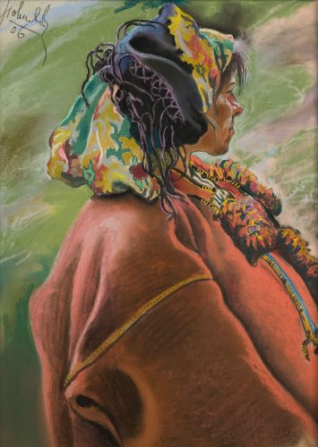 Kazimierz Sichulski, Hucułka w czerwonej guni, huculszczyzna, Niezła Sztuka