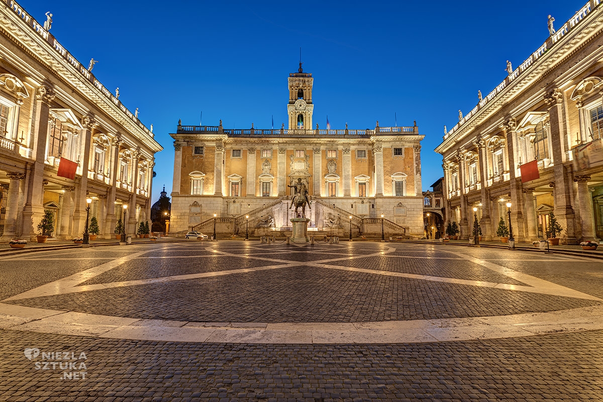 Piazza del Campidoglio, Kapitol, Rzym, Marek Aureliusz, pomnik konny Marka Aureliusza, niezła sztuka