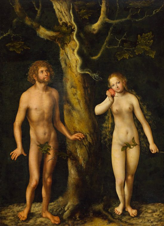 Lucas Cranach starszy, Adam i Ewa, Biblia w malarstwie, scena biblijna, akt w malarstwie, niezła sztuka