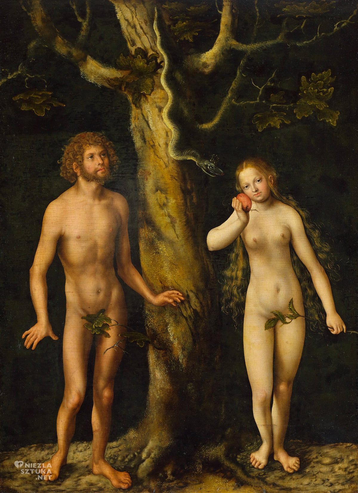 Lucas Cranach starszy, Adam i Ewa, Biblia w malarstwie, scena biblijna, akt w malarstwie, niezła sztuka