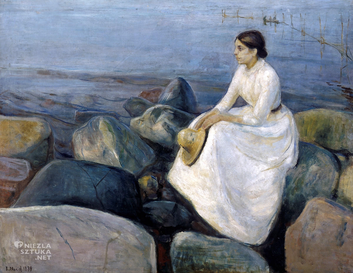 Edvard Munch, Letnia noc, Inger na plaży, siostra artysty, ekspresjonizm, sztuka norweska, Niezła Sztuka