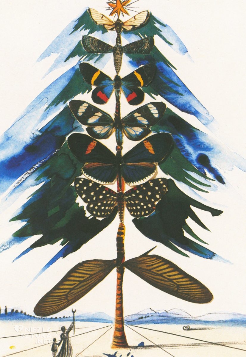 Salvador Dali, Choinka z motyli, surrealizm, kartki świąteczne, Boże Narodzenie, Niezła Sztuka