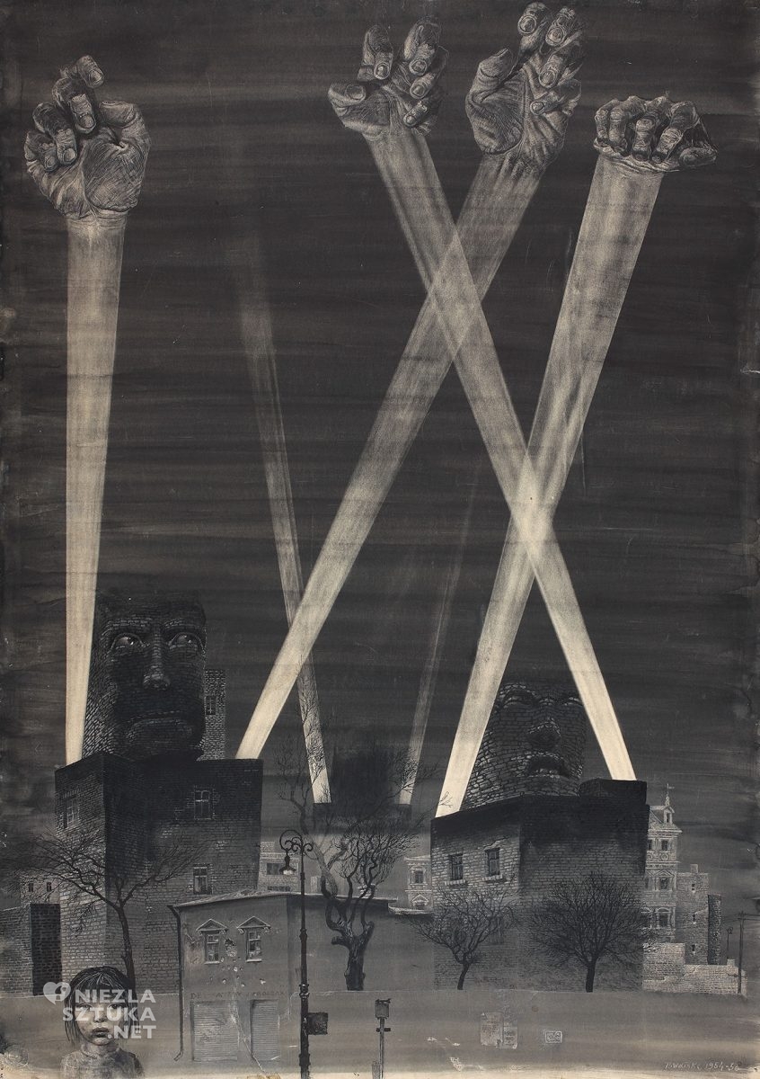 Bronisław Linke, Nalot, Reflektory, Kamienie krzyczą, sztuka polska, sztuka XX wieku, Niezła Sztuka