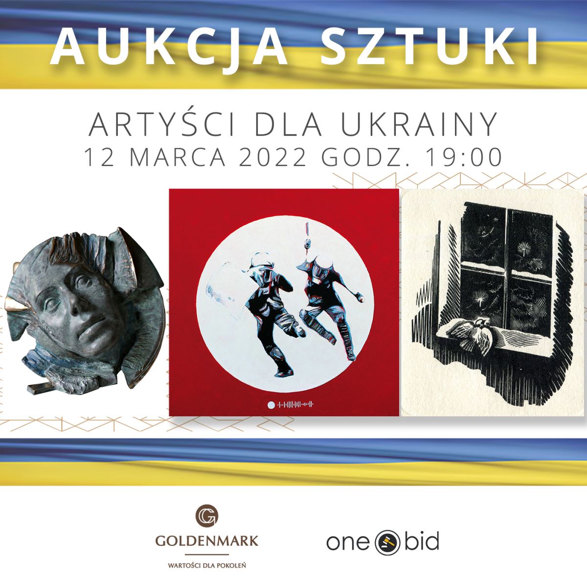 artyści dla Ukrainy, aukcja charytatywna, Goldenmark, OneBid, niezła sztuka