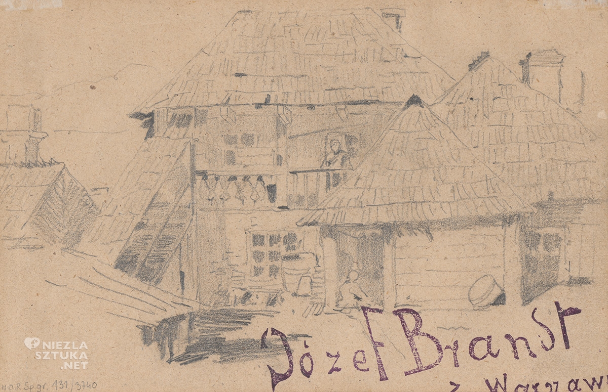Józef Brandt, Domy w Kazimierzu, Kazimierz dolny, rysunek, niezła sztuka