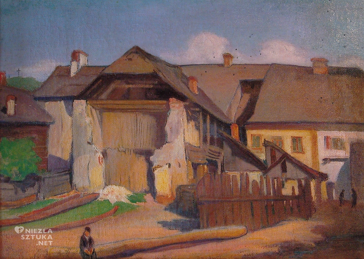Władysław Ślewiński, Fragment muru z chłopcem, sztuka polska, Kazimierz Dolny, Kazimierz nad Wisłą, Niezła Sztuka