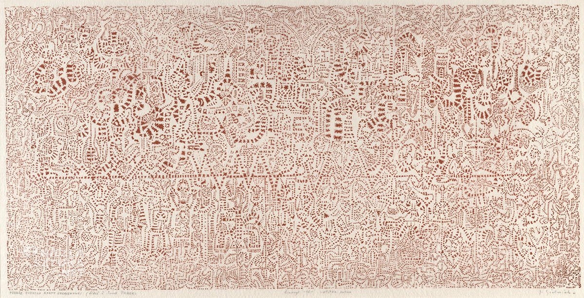 Józef Gielniak, Podróż dookoła karty gorączkowej, grafika, linoryt, Niezła Sztuka