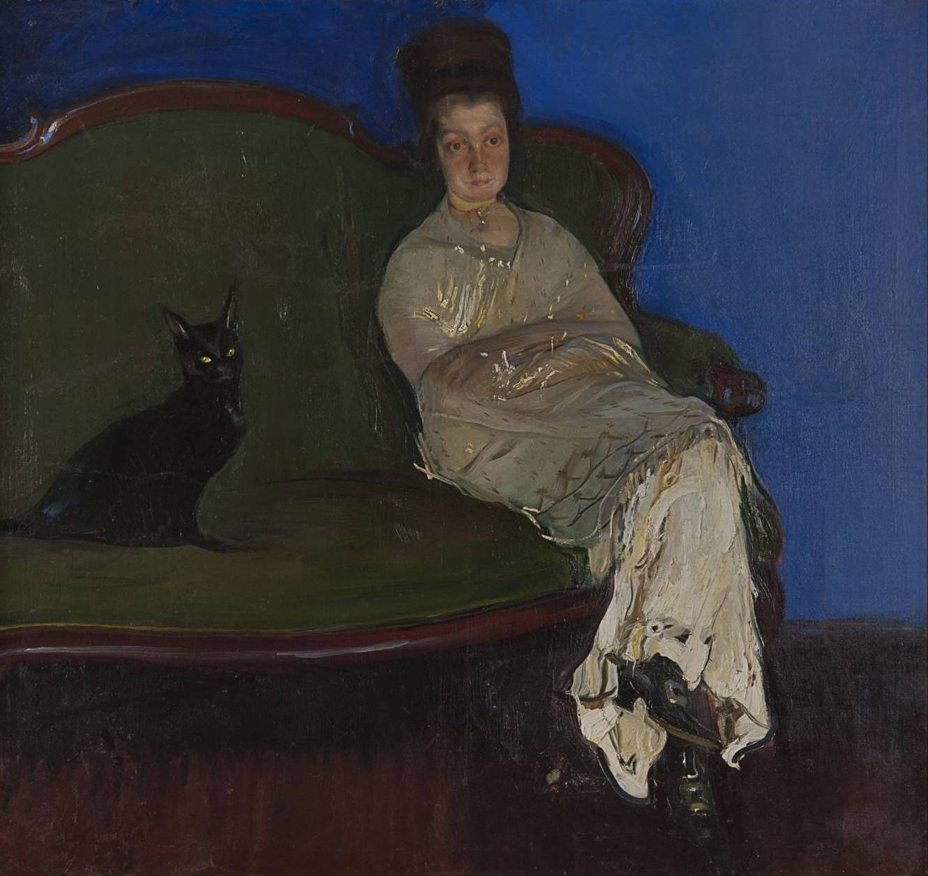 Konrad Krzyżanowski, Portret żony z kotem, koty w sztuce, sztuka polska, Niezła Sztuka