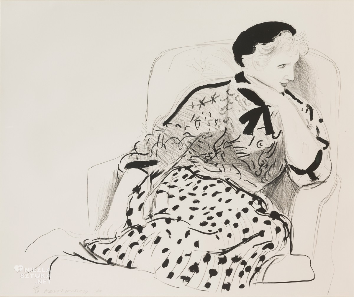 David Hockney, Celia w fotelu, Celia Clark, Celia Britwell, szkic, sztuka współczesna, sztuka angielska, sztuka brytyjska, Niezła Sztuka